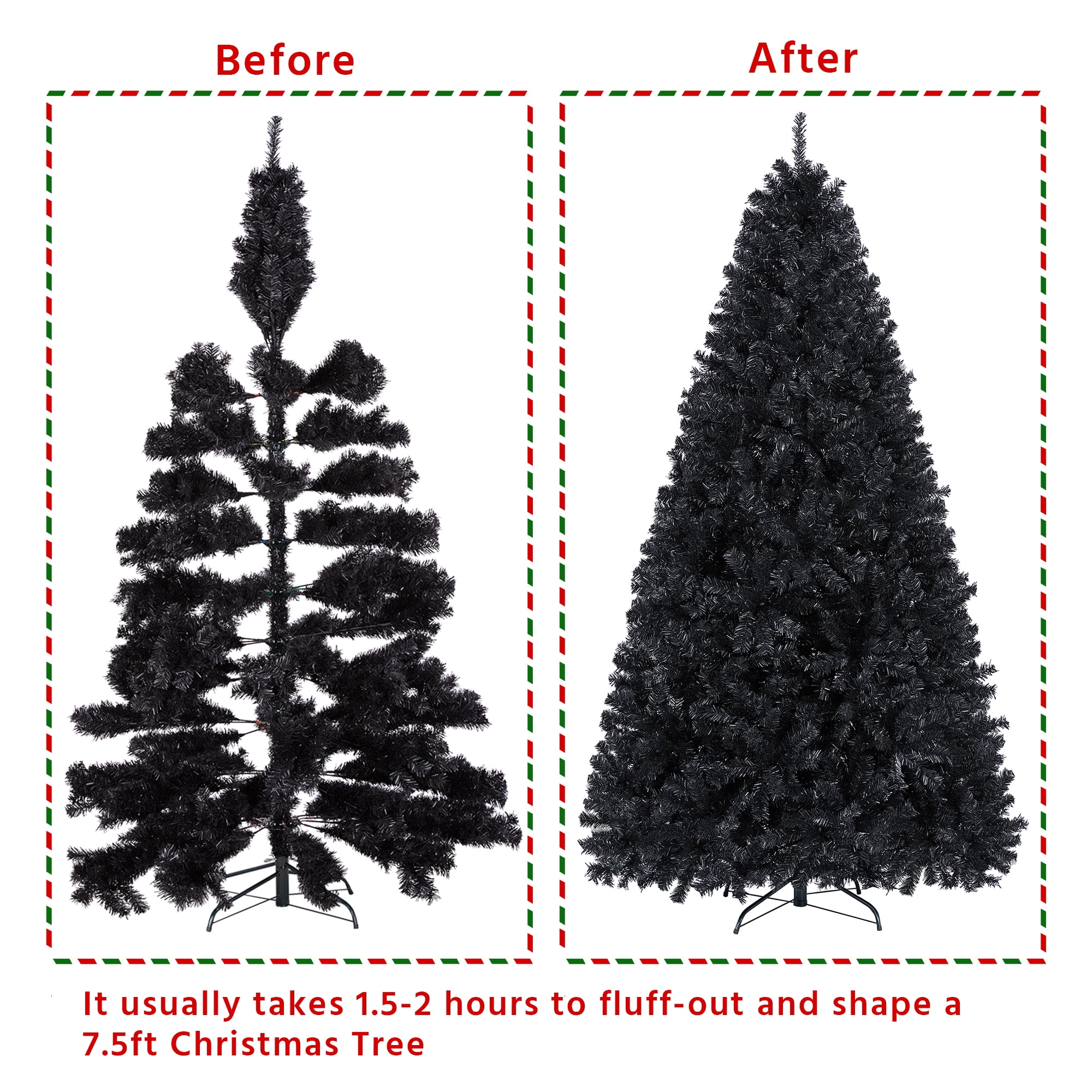 Alden Design 7.5FT Lifelike Artificial Christmas Tree with Hinged Branches, Foldable Stand and PVC Tips, Black