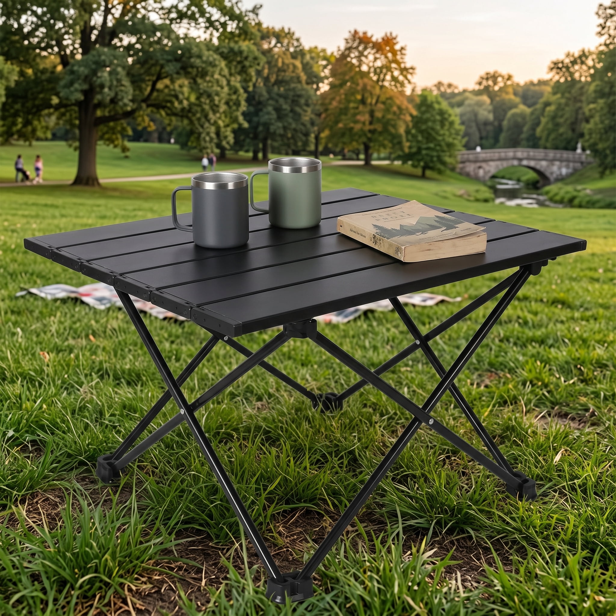 Ultralight Folding Camping Table, Aerospace Aluminum Portable Backpacking Table with Detachable 600D Polyester Storage Bag, Upgraded Nylon Hinges Supports 60 LBS for Hiking Fishing Beach Picnic