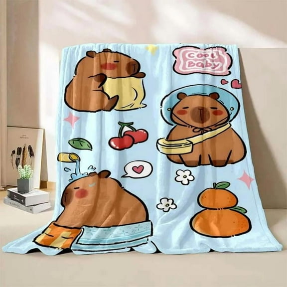 [60x50inch] Soft Funny Throw Blanket Cute Capybara Cartoon Printed Blanket Warm And Comfortable Home Travel Blanket Sofa Bedding Cover Kids Holiday Gift