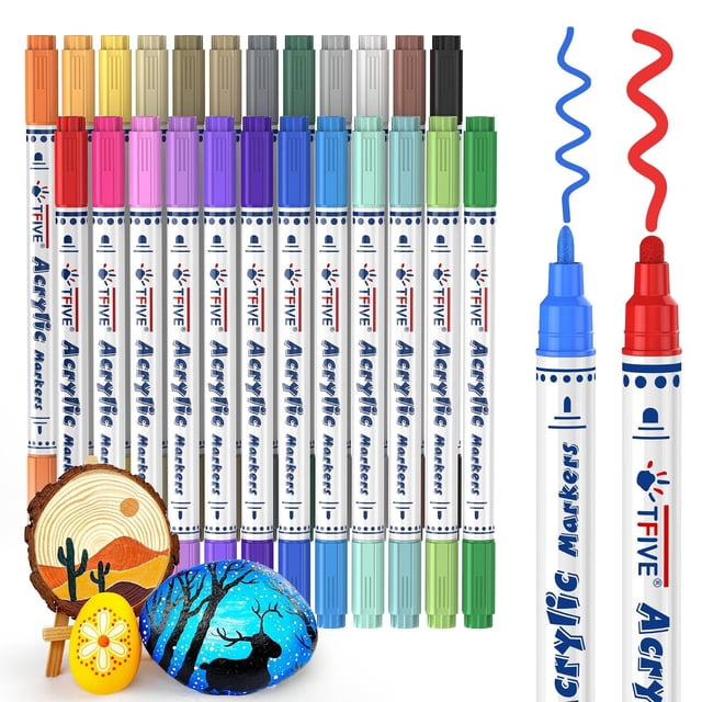 Kit de rotuladores de pintura acrílica TFIVE de doble punta, 24 colores
