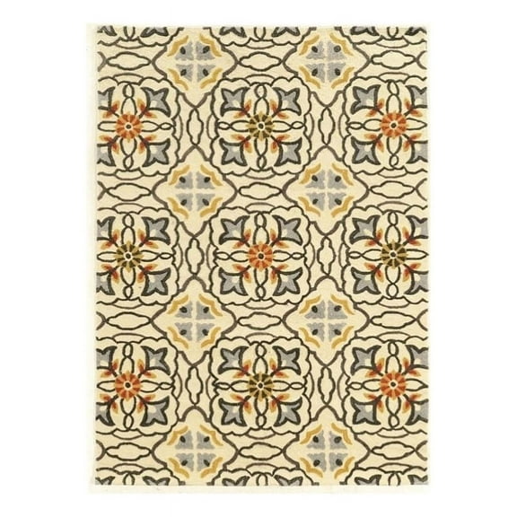 Bowery Hill 96'' x 120'' Transitional Fabric Hand Tufted Rug in Ivory/Gray
