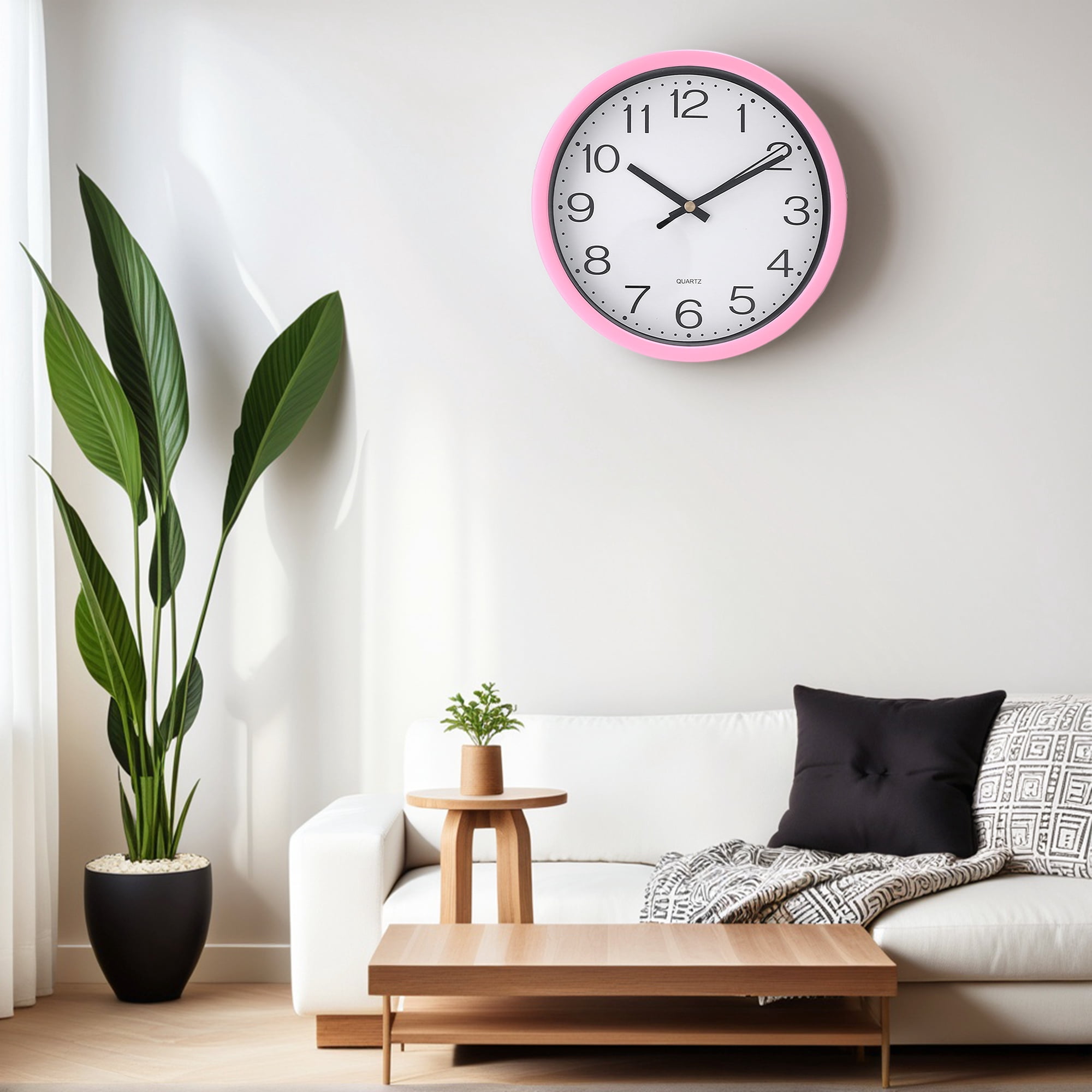 Unique Bargains Silent Non Ticking Battery Operated Modern Wall Clocks Pink