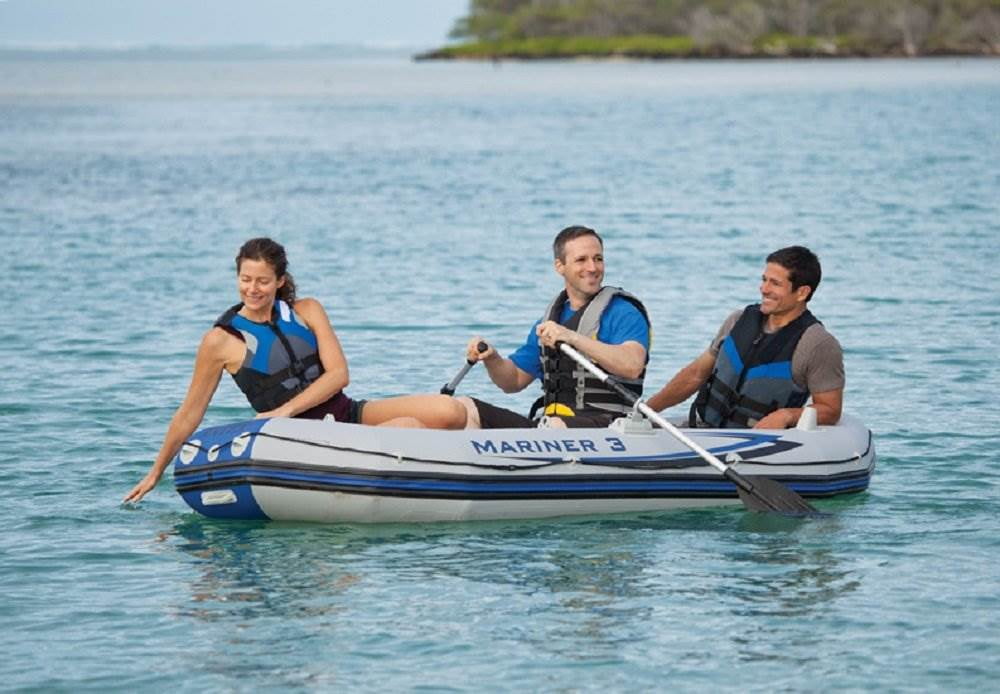 Intex Mariner 3 Person Inflatable Dinghy Boat & Oars Set + Boat Motor Mount Kit