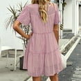 thumbnail image 5 of QUYUON Mini Dresses for Women Casual Crew Neck Short Sleeve Ruffle Tiered Summer Dress Pleated A-Line Flowy Short Dress Beach Sundress Evening Cocktail Party Knee Length Dresses Style D-138 Pink M, 5 of 6