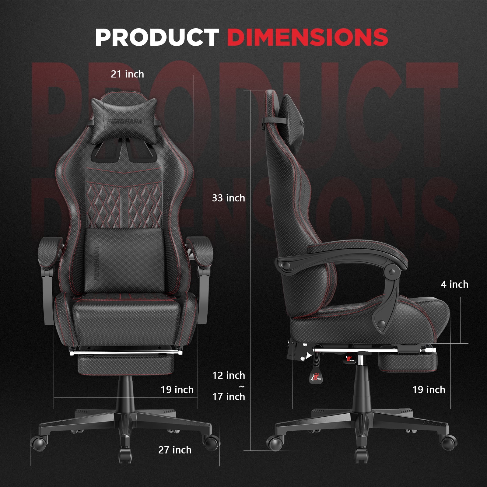 Huracan Gaming Chair with Footrest,Computer Office Chair with Massage Lumbar Support & Headrest, High Back Vintage Game Chair for Adults, Black