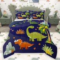 Homewish Cartoon Dinosaur Child Bedding Comforter Set, Cute Animal Wildlife Twin Comforter Sets, Tree Plant Botanical Reversible Bedding Set, Super Cozy Room Decor, 2-Piece