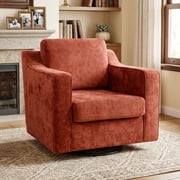 COOLHUT Swivel Accent Chair, Linen Fabric Modern Upholstered Armchair with Plump Back Pillow, Comfort Barrel Reading Chair for Living Room Bedroom, Brown