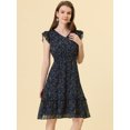 thumbnail image 2 of INSPIRE CHIC Women's Floral Flutter Sleeves V Neck Smocked Ruffle Dress Dark Blue M, 2 of 5