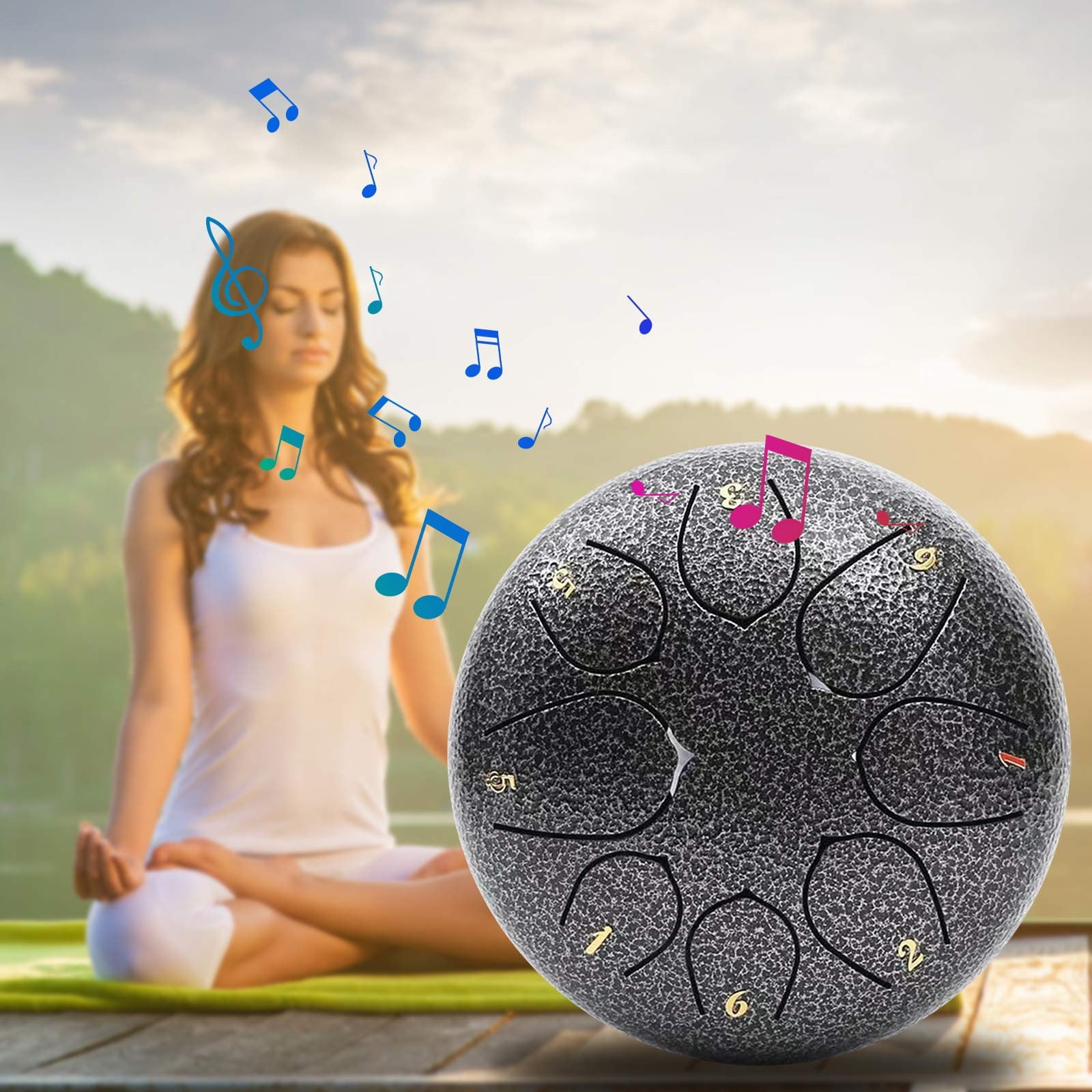 Twfbrm Rain Drum for Outside, 6 inch 8 Notes Steel Tongue Drum with Music Book, Sound Healing Instruments Waterproof Chakra Drum Musical Education Rain Chime Relaxation Gifts for Adults and Kids