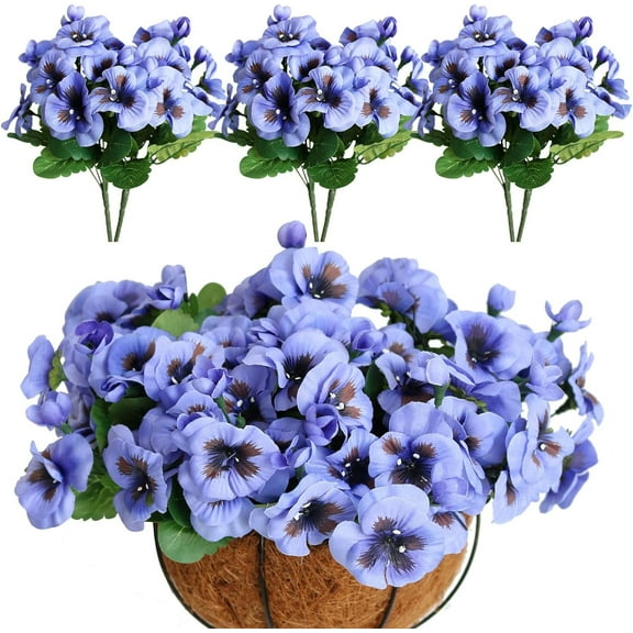 6PCS Artificial Flowers Artificial Pansy Bushes Faux Plastic Flower Fake Plants Indoor Outdoor Home Garden Decoration (Pink)