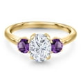 thumbnail image 3 of Gem Stone King 10K Yellow Gold White Moissanite and Purple Amethyst Engagement Ring for Women | 2.00 Cttw | Oval 8X6MM | Gemstone Birthstone | Size 7, 3 of 7
