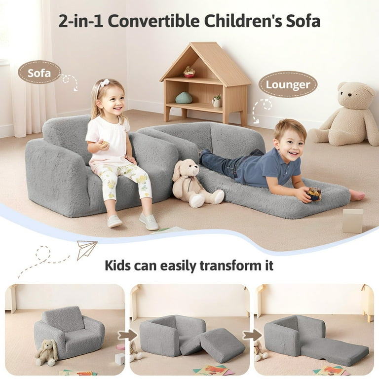 Caveen Toddler Pull Out Chair, 2-in-1 Convertible Kids Sofa Bed
