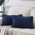thumbnail image 2 of JUNWELL 2PC Decorative Throw Pillow Covers with Pom-poms 12 x20, Soft Corduroy Solid Square Cushion Cases Set for Couch Sofa Bedroom Car Living Room (12x20 Inch/30x50 cm), 2 of 4