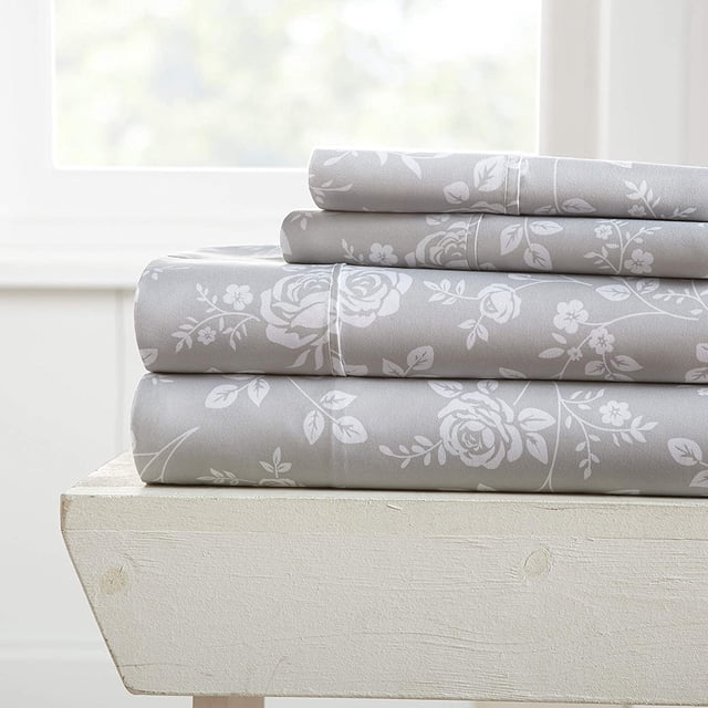 Linen Market 4 Piece Full Bedding Sheet Set (Light Gray Roses) - Sleep Better Than Ever with These Ultra-Soft & Cooling Bed Sheets for Your Full Size Bed - Deep Pocket Fits 16" Mattress