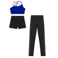 thumbnail image 4 of Linjinx 3Pcs Gymnastic Yoga Dance Outfit for Kids Girls Asymmetrical Spaghetti Straps Vest with Royal Blue 10, 4 of 6