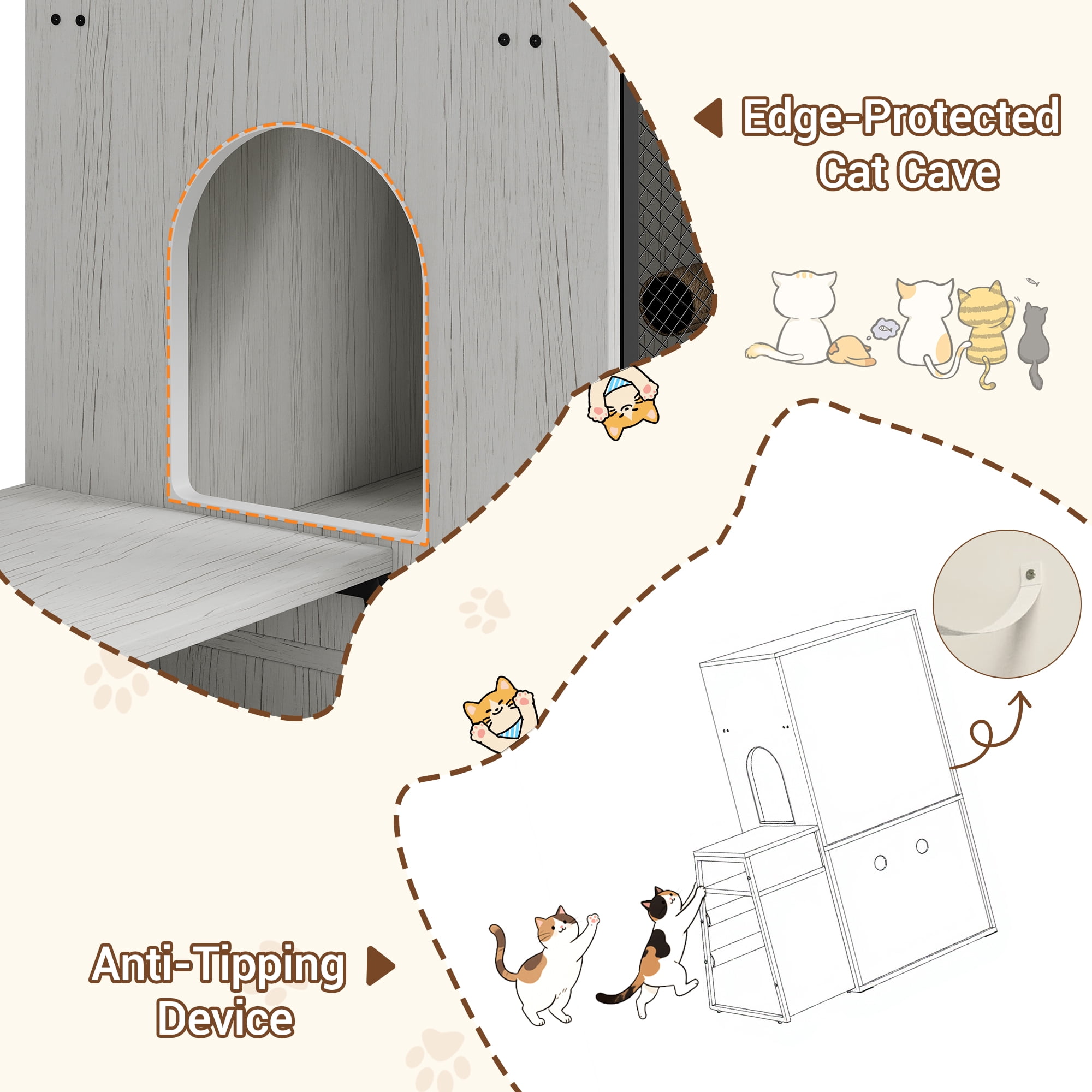 Cat Litter Box Enclosure Furniture,Hidden Litter Box Furniture with Shelf&Ladder,Double Litter Box Cabinet for Large Cats,Easy to Clean