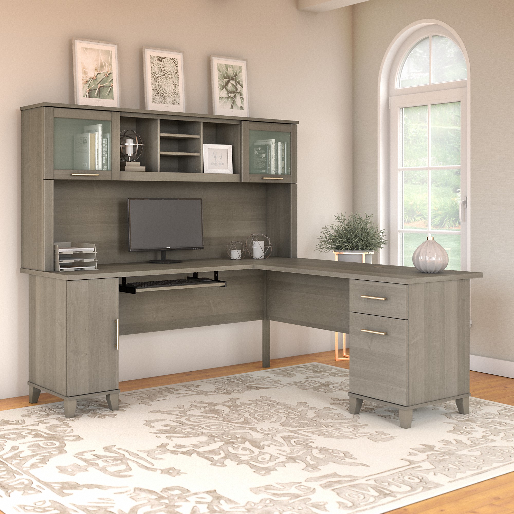Bush Furniture Somerset 72" L Desk and Hutch with Storage, Ash Gray - image 2 of 5