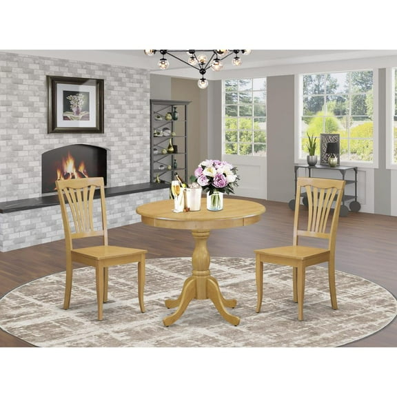 East West Furniture AMAV3-OAK-W 3 Piece Dining Room Table Set - 1 Dining Table and 2 Oak Mid Century Dining Chairs - Oak Finish