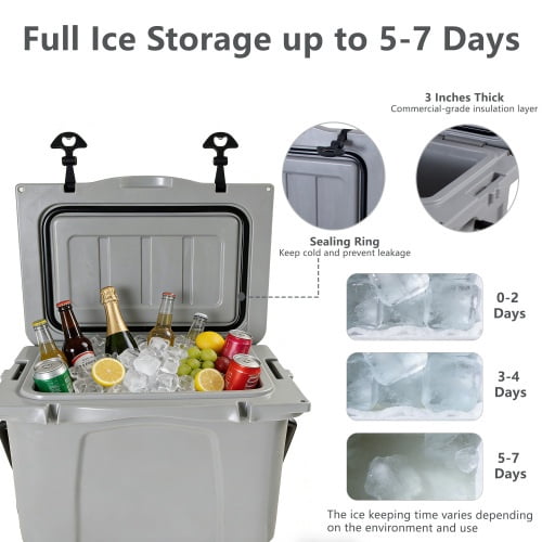 Maircle 25QT Portable Cooler, Insulated Hard Cooler with Bottle Opener, Cup Holder, Forming Ruler, 5-7 Day Ice Retention, Travel, Beach, Camping, Fishing