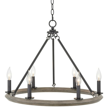 

Kira Home Jericho 24 Rustic Farmhouse Wagon Wheel Chandelier Round Kitchen Island Light Black Gray Oak Wood Style