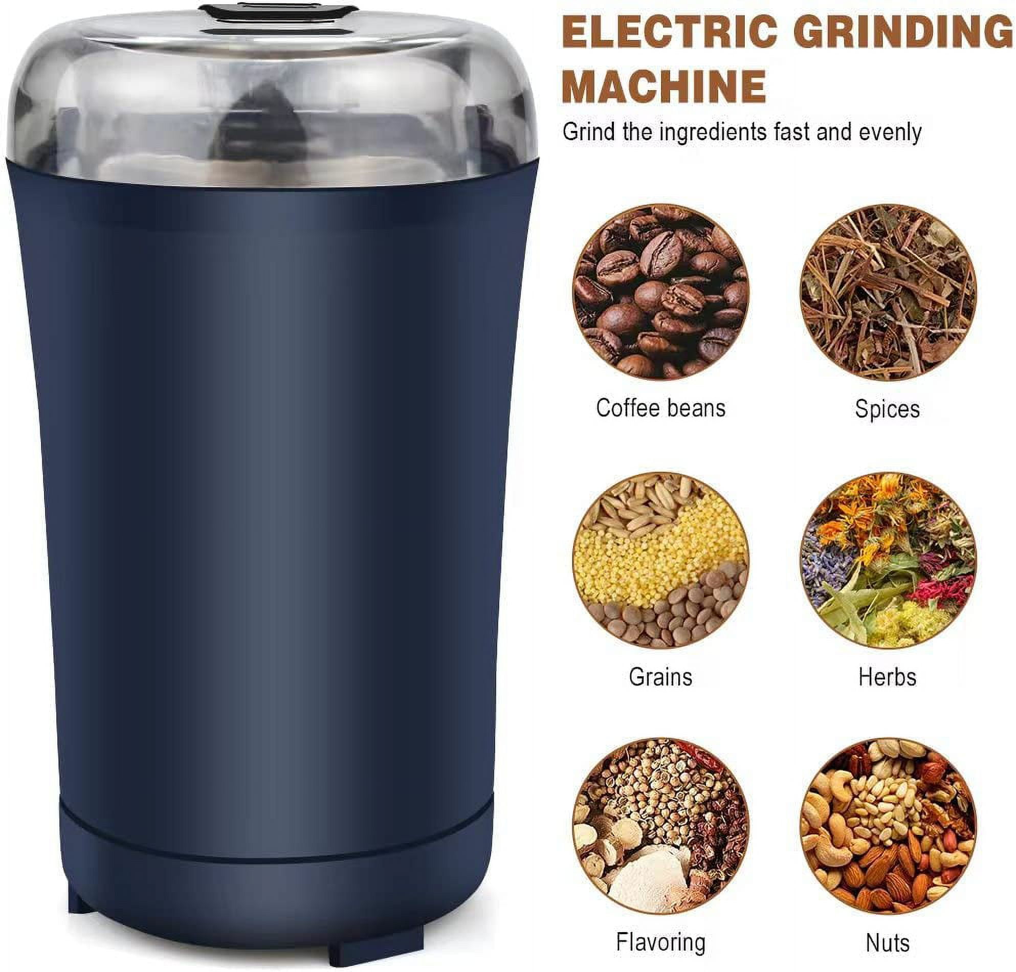 Coffee Grinder Electric Coffee Grinder With One-touch Push-button Control  Kitchen Accessories For Beans, Spices And More, 8 Stainless Steel Blades  Quiet Spice Grinder (us Plug) (black /blue) - Temu