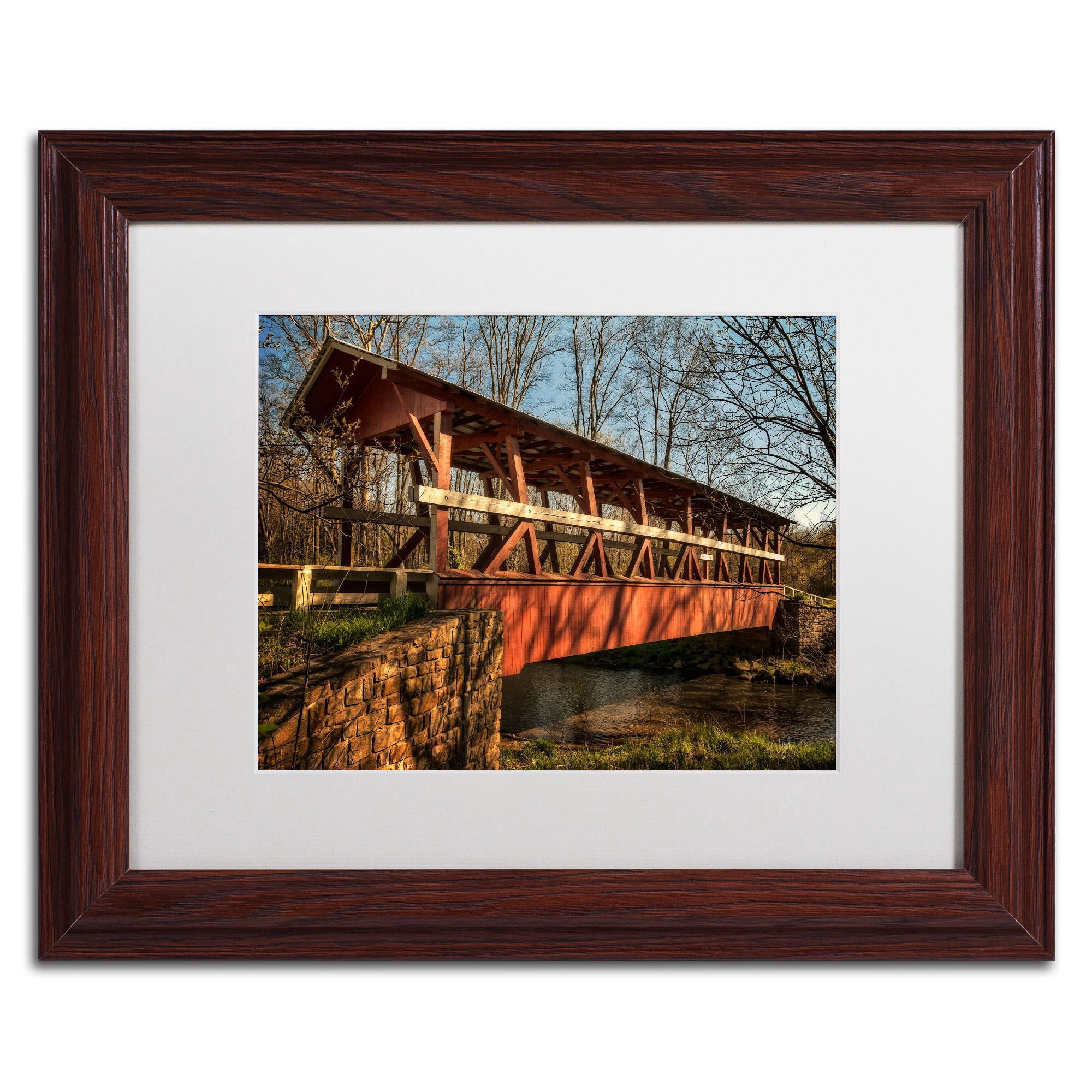 Trademark Fine Art "The Colvin Covered Bridge" Canvas Art by Lois Bryan, White Mat, Wood Frame