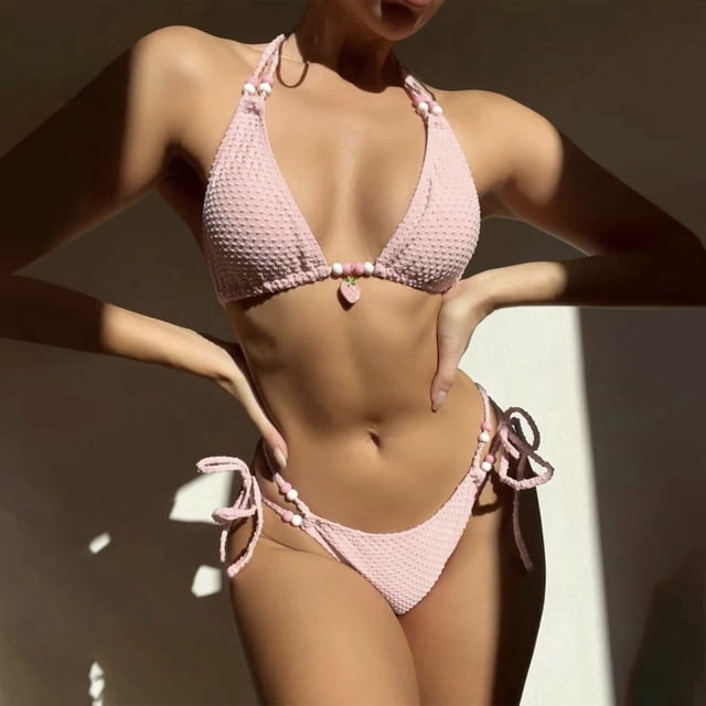 WILLBEST Trajes de Baño Mujer Completo Conjunto de Bikini de Tanga de Dos Piezas de Color Puro Para Mujer Traje de Baño de Triángulo Sexy Trajes de Baño de Tiras
