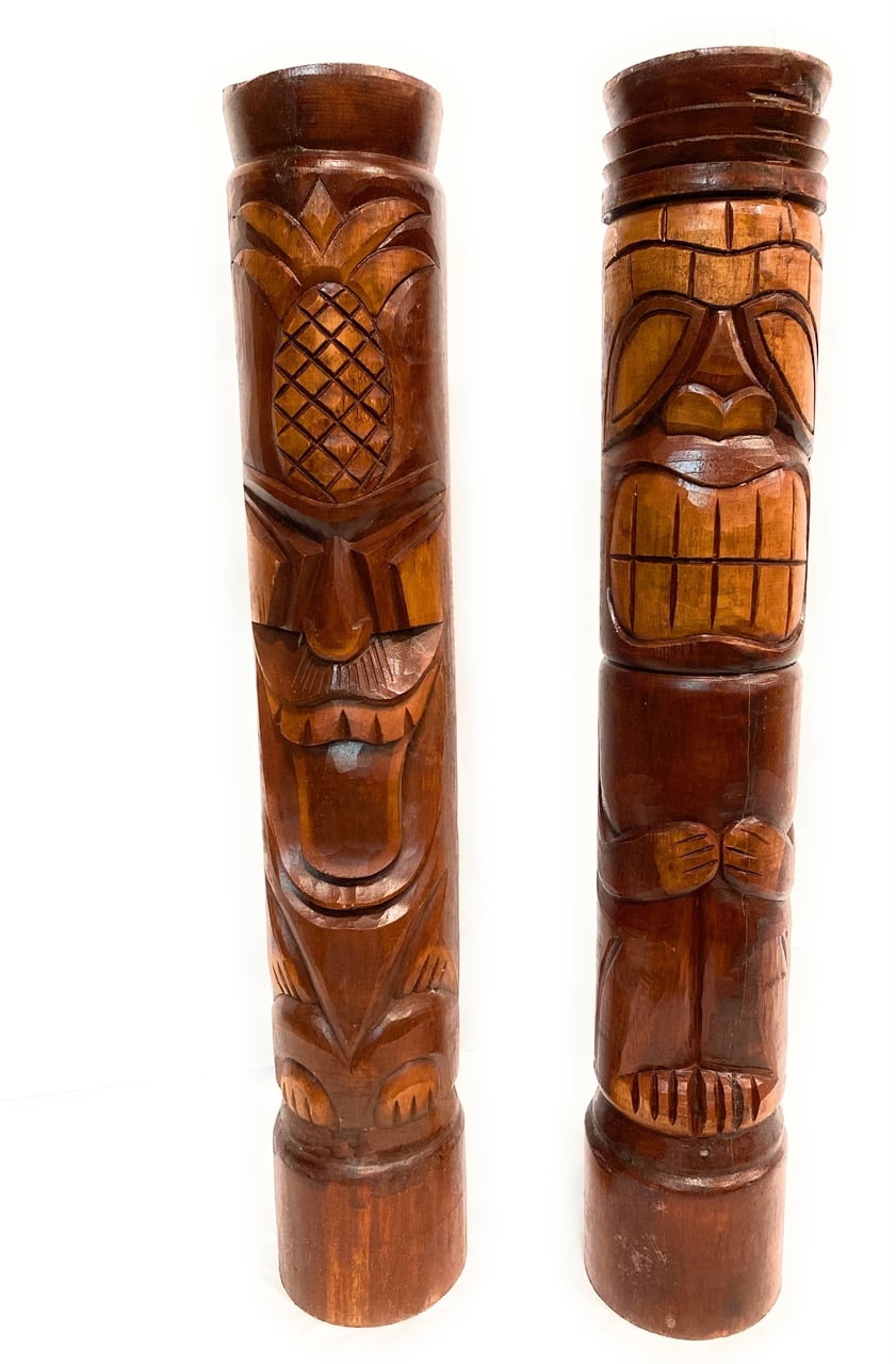 Set of 2 Tiki Totem Poles 40" Big Kahuna & Hospitality Island Decor