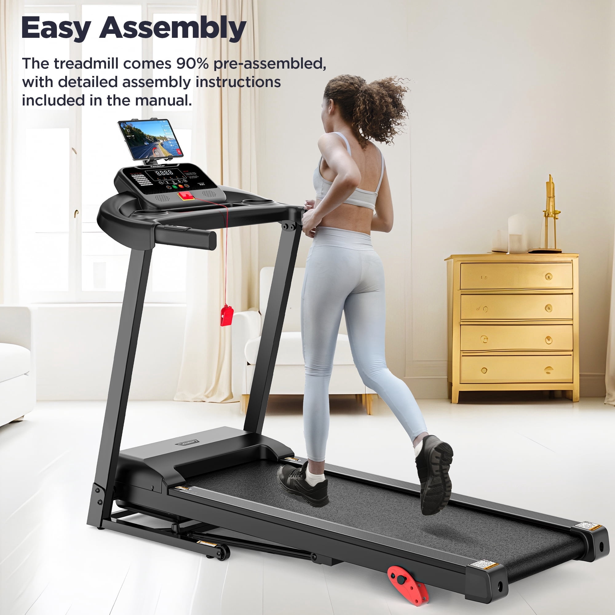 Treadmill for Home Small with Incline - 3.8HP Quiet Walking Running Treadmill with Handles, 320LBS Capacity, Home Office Multi Portable Treadmills for Running Jogging Walking
