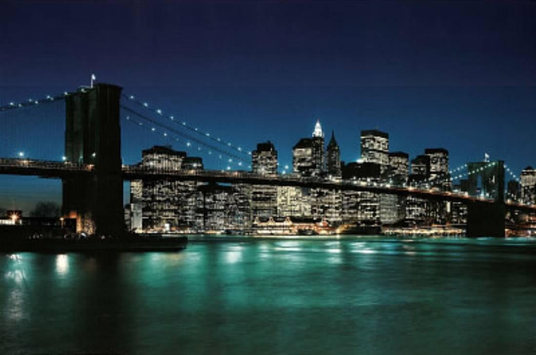 New York City (Brooklyn Bridge & Night Skyline, 2007) Photo Print