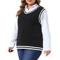 thumbnail image 4 of Agnes Orinda Women's Plus Size Sweater Vest Cable Knit V Neck Sleeveless Preppy Style Casual Pullover Tank 3X Black, 4 of 6
