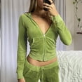 thumbnail image 4 of Women's Velour Hoodie Jacket Coat Long Sleeve Cropped Full Zip Hooded Sweatshirt Winter Fleece Solid Lounge Outwear Y2K Clothes, 4 of 5