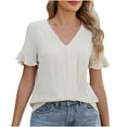 thumbnail image 2 of Women's V-Neck T-Shirt, Casual Lace Sleeve Blouse, Basic Stretch Top for Daily Wear, 2 of 8
