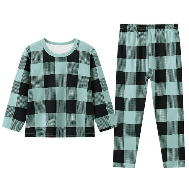 WEAIXIMIUNG Ensemble de Pyjama à Carreaux de Noël pour Garçons, Ensemble de Pyjama Chaud pour Enfants de Printemps et d'Automne, Garçons et Filles, Hiver, Couche de Base, 7-8 Ans