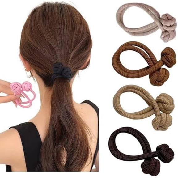 Chinese Knot Hair Ties for Women, 4 Count - Cute High Elastic Thick Hair Ties No Ponytail Holders, Hair Accessories for Thick and Thin Hair (Polyester)