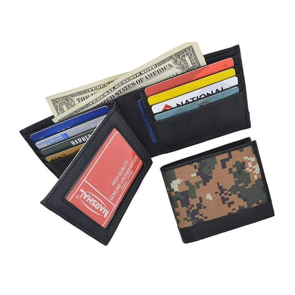 Camouflage RFID Blocking Soft Leather Men's Camo Multi-Card Compact Center Flip ID Card Holder Bifold Military Style Wallet