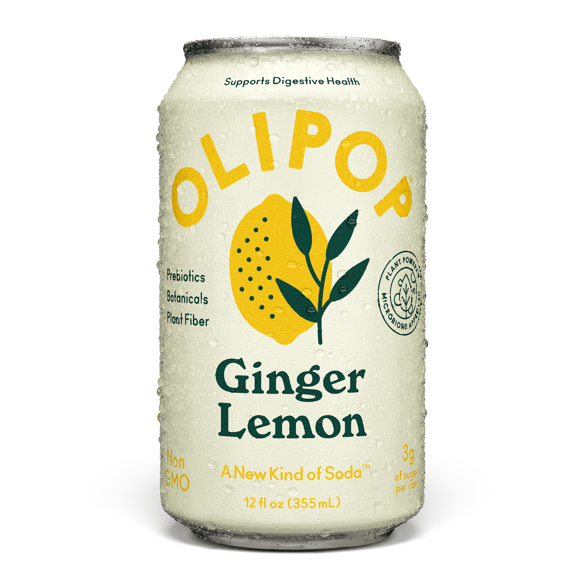 Olipop Prebiotic Soda Pop, Ginger Lemon, High Fiber, 12 fl oz 12 Pack