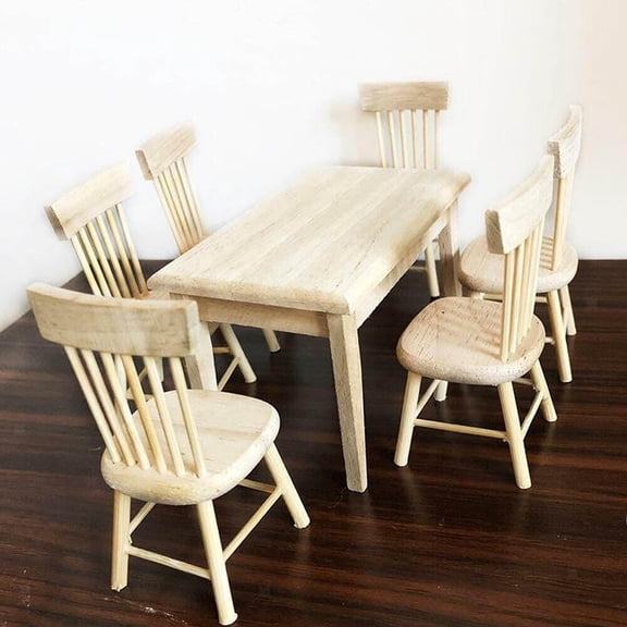 1/12 Scale Dollhouse Miniature Dining Room Furniture Wooden Table and Chairs Set