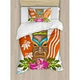 thumbnail image 3 of Tiki Bar Duvet Cover Set King Size, Sweet Life by the Salty Sea Text with Tiki Figure and Hibiscus Flower Art Print, Decorative 3 Piece Bedding Set with 2 Pillow Shams, Multicolor, by Ambesonne, 3 of 3
