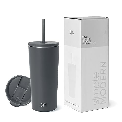 Vaso aislante moderno, sencillo, con tapa y pajita, 500 ml