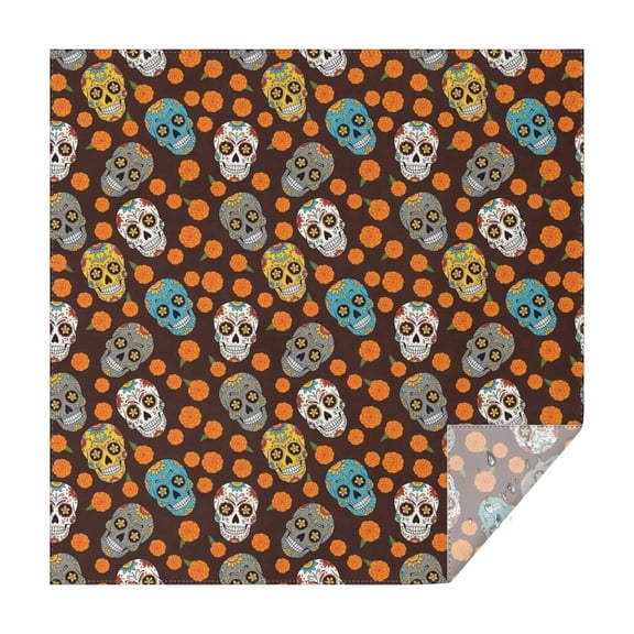 Brown Skull Marigold Pattern Square Tablecloth,Waterproof Square Table Cover,Wipeable Spillproof Washable Table Cover for Home Kitchen Party Decor 42"X42"(107x107cm)