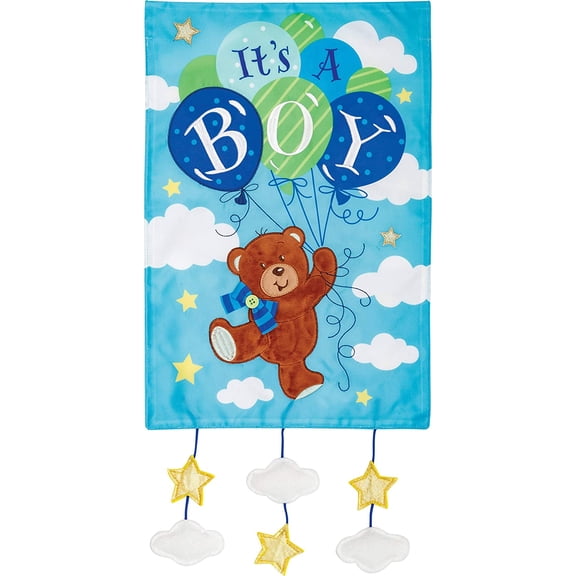 Custom Decor It's a Boy - Garden Size, Emboidered Applique Style, Double Sided Decorative Flag - Approx. 12 Inch X 17.98 Inch