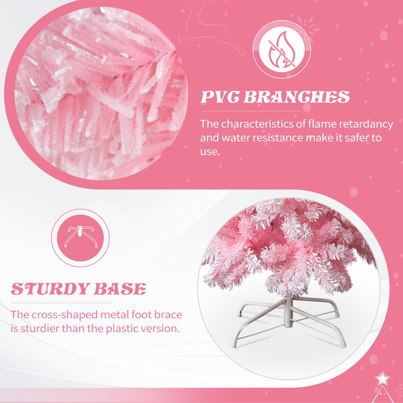 Astoutdoor 7.5 ft Snowy Pink Flocked Artificial Pencil Christmas Tree with 641 Branch Tips and Sturdy Stand
