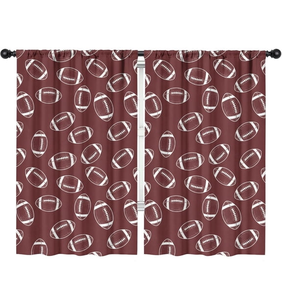 Football Outline Red Pattern Insulated Teens Curtains Set Of 2, Bedroom Essentials, Toddler Room Decor 52"x84"