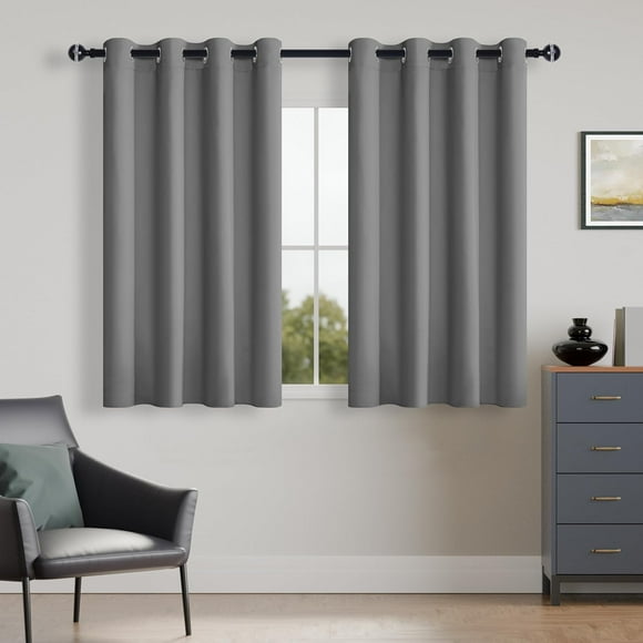 shiyou-Grey Curtains 45 Inches Length for Living Room, Thermal Insulated Grommet Light Reduction Room Darkening Blackout Window Curtains, 52 Inches Width, 2 Panels