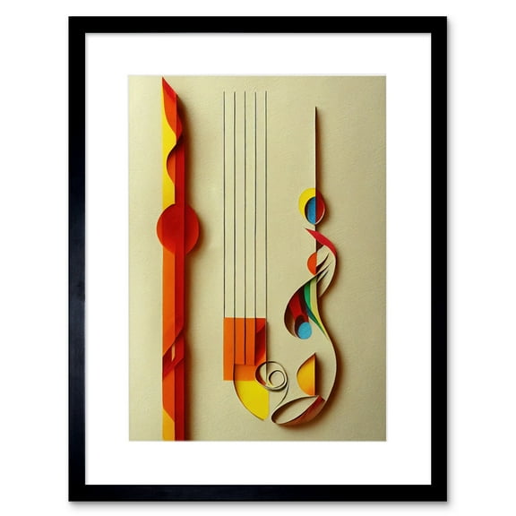 Kandinsky Inspired Abstract Musical Symbol Clefs Music Yellow Turquoise Orange Artwork Framed Wall Art Print 9X7 Inch