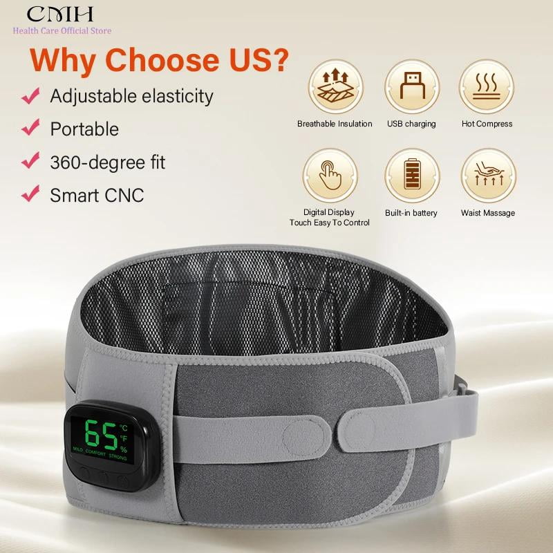 Heating Vibration Massager Belt, Red Light Hot Compress Waist Support Brace Waist Back Massage Lumbar Support Belt Health Care