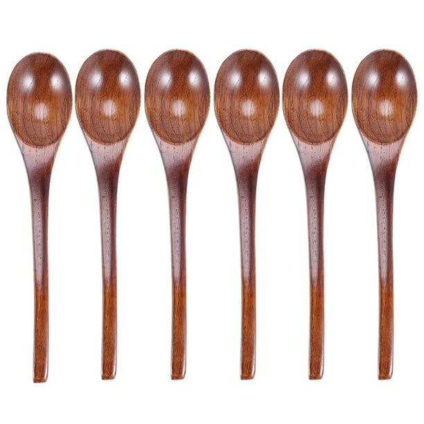 Wooden Soup Spoons, 6 Pieces 7.84 Inches Japanese Ramen Spoons Round