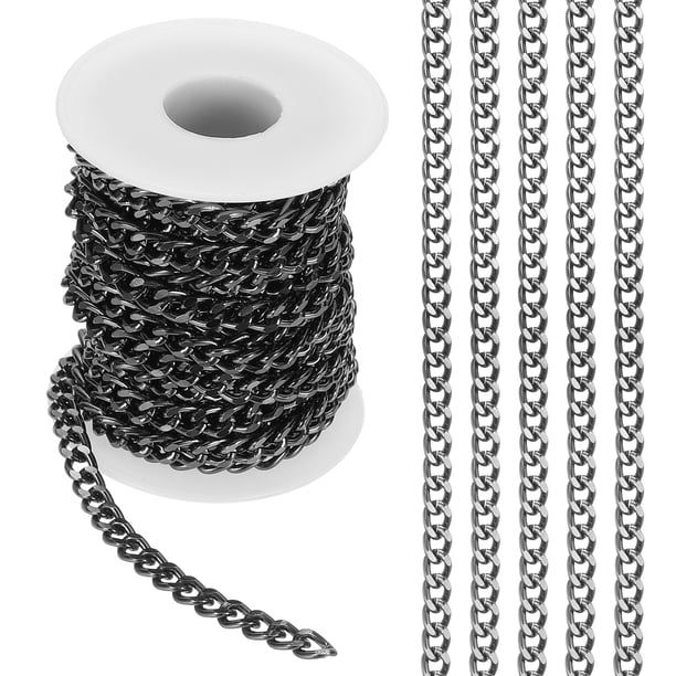 Cadenas de curb de aluminio de 16.4 pies, eslabones retorcidos, carrete de cadena de joyería para collares y pulseras, negro