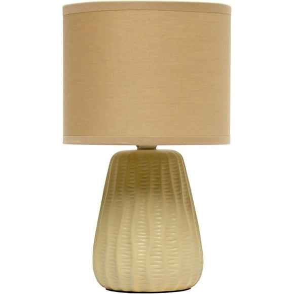 ERDS-LT1138-TAN 11.02" Traditional Mini Modern Ceramic Texture Pastel Accent Bedside Table Desk Lamp w Matching Fabric Shade for Home Decor, Bedroom, Nightstand, Living Room, Entryway, Tan